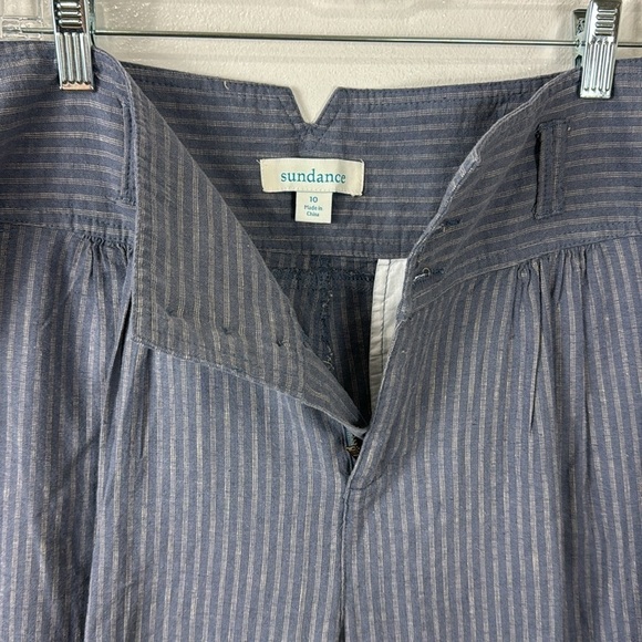 Sundance Linen Blend Pleated Pants Women's 10 Blue Striped Tapered Leg Inseam 29 - Picture 7 of 11